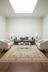 handmade Traditional Design Lt. Blue Tan Hand Knotted RECTANGLE 100% WOOL area rug 9'X12'