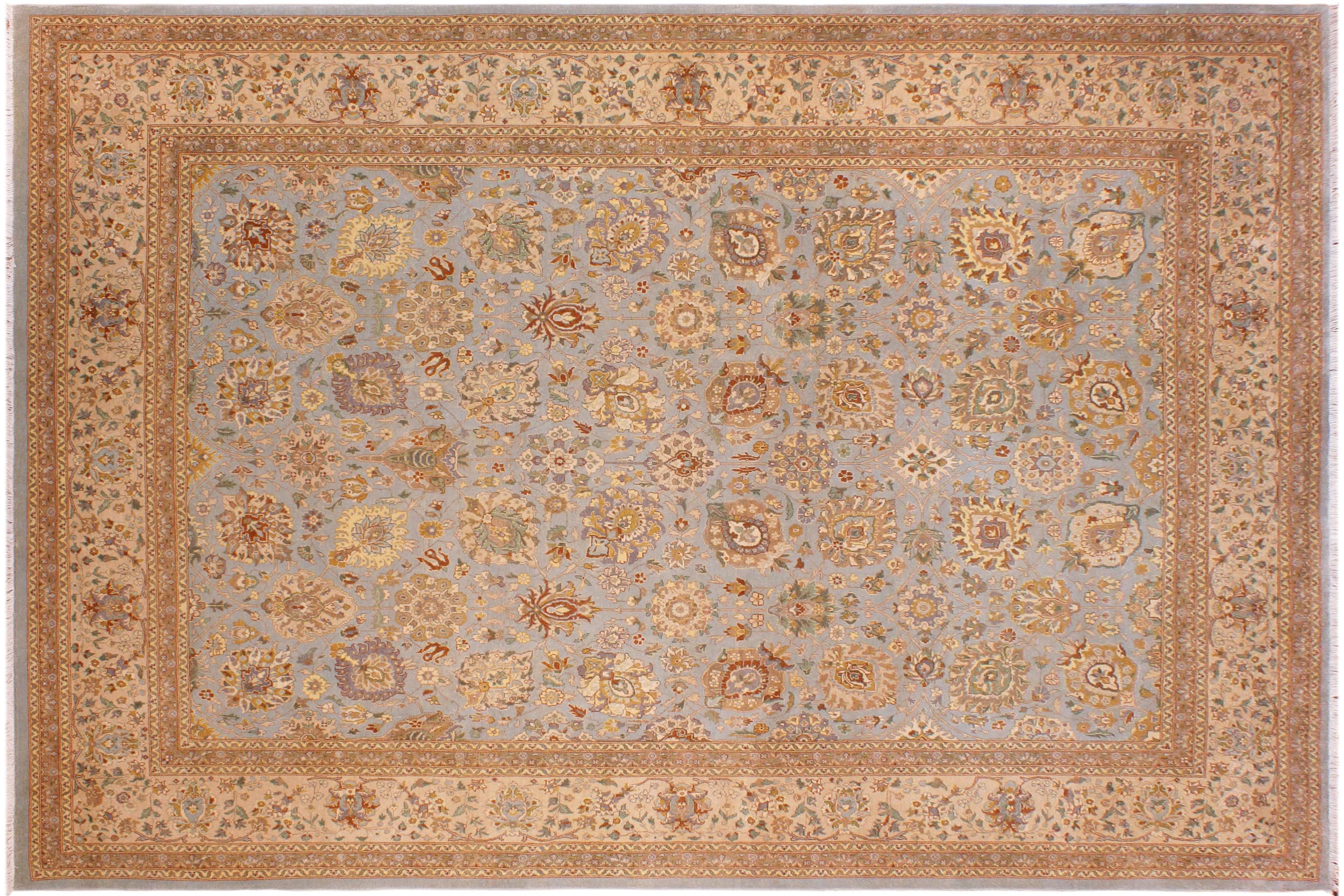 handmade Traditional Design Lt. Blue Tan Hand Knotted RECTANGLE 100% WOOL area rug 9' x 12'