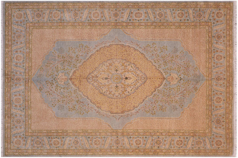 handmade Traditional Design Lt. Blue Gold Hand Knotted RECTANGLE 100% WOOL area rug 6' x 7'