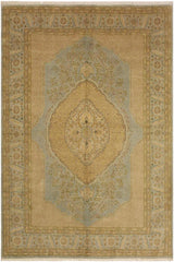 handmade Traditional Design Lt. Blue Gold Hand Knotted RECTANGLE 100% WOOL area rug 6x7