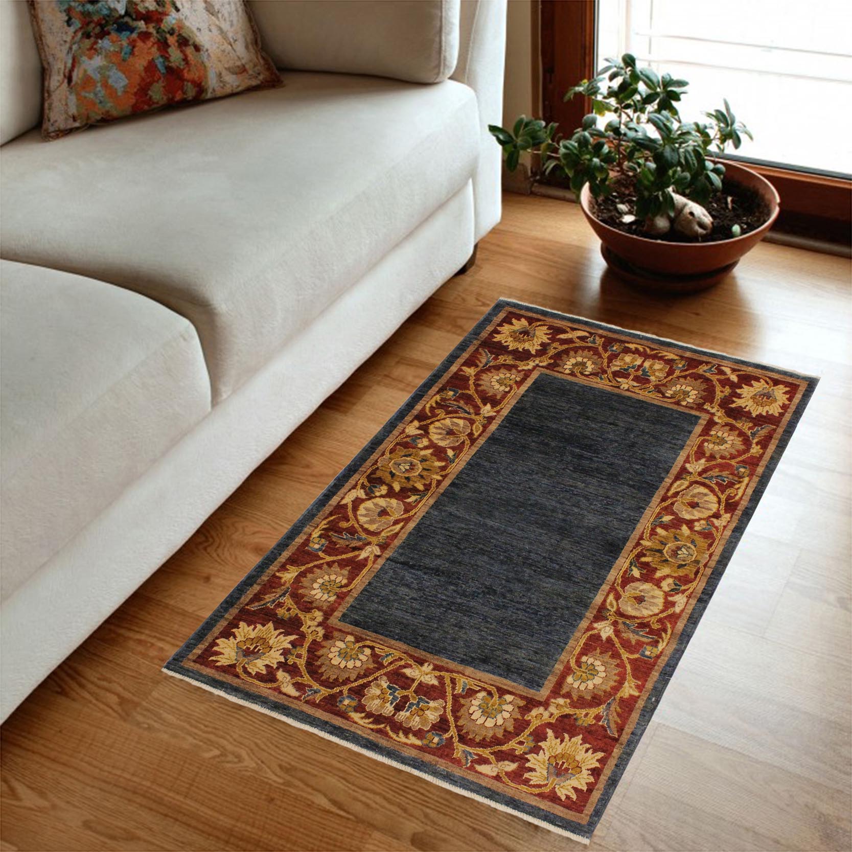 handmade Modern Gabbeh Blue Red Hand Knotted RECTANGLE 100% WOOL area rug 4' x 6'