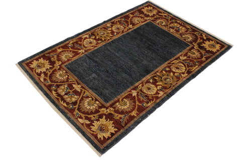 handmade Modern Gabbeh Blue Red Hand Knotted RECTANGLE 100% WOOL area rug 4' x 6'