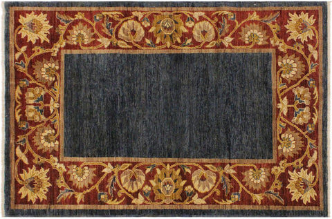 handmade Modern Gabbeh Blue Red Hand Knotted RECTANGLE 100% WOOL area rug 4' x 6'