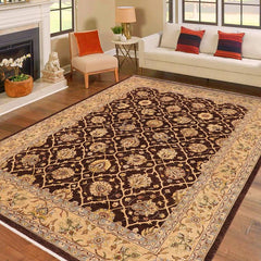 handmade Transitional Kafkaz Brown Tan Hand Knotted RECTANGLE 100% WOOL area rug 9X12