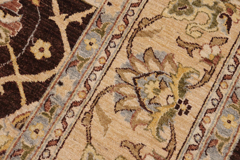 handmade Transitional Kafkaz Brown Tan Hand Knotted RECTANGLE 100% WOOL area rug 9' x 12'