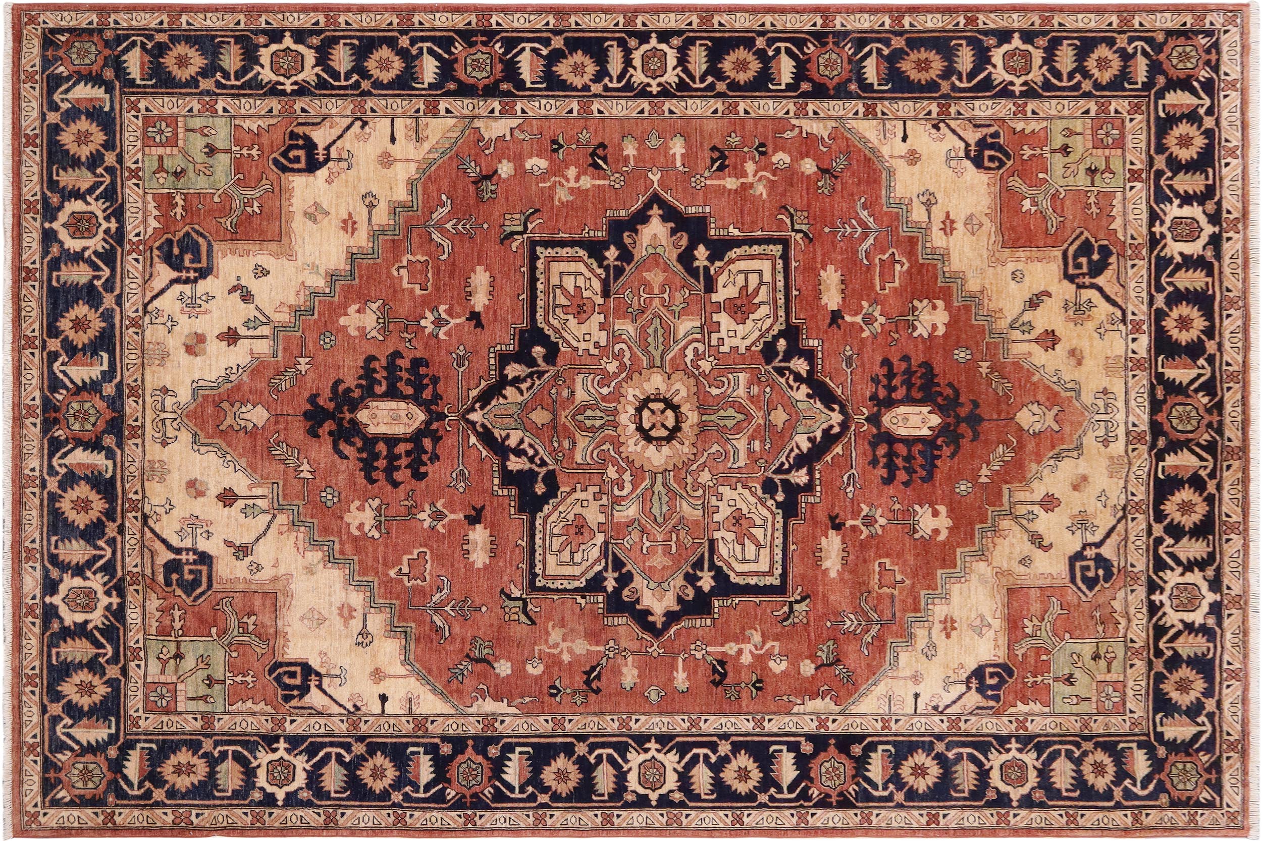 handmade Traditional Kafkaz Rust Blue Hand Knotted RECTANGLE 100% WOOL area rug 9' x 12'