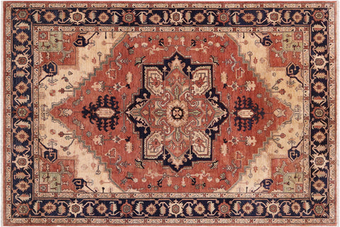 handmade Traditional Kafkaz Rust Blue Hand Knotted RECTANGLE 100% WOOL area rug 9' x 12'