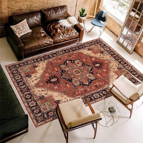 handmade Traditional Kafkaz Rust Blue Hand Knotted RECTANGLE 100% WOOL area rug 9' x 12'