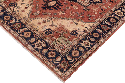 handmade Traditional Kafkaz Rust Blue Hand Knotted RECTANGLE 100% WOOL area rug 9' x 12'