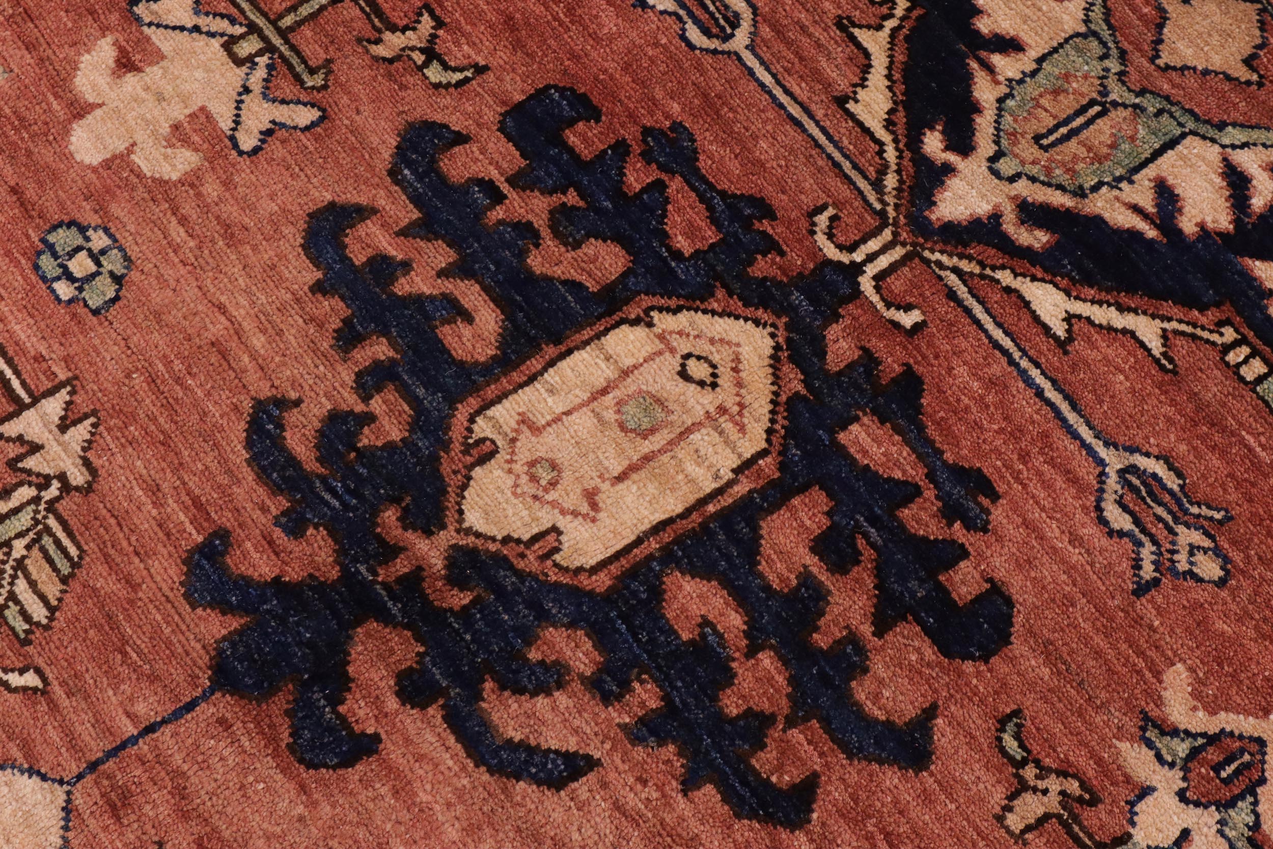 handmade Traditional Kafkaz Rust Blue Hand Knotted RECTANGLE 100% WOOL area rug 9' x 12'