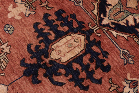handmade Traditional Kafkaz Rust Blue Hand Knotted RECTANGLE 100% WOOL area rug 9' x 12'