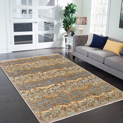 handmade Modern Kafkaz Blue Gray Hand Knotted RECTANGLE 100% WOOL area rug 9' x 12'