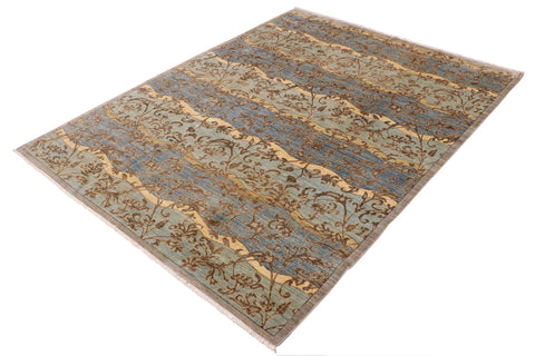 handmade Modern Kafkaz Blue Gray Hand Knotted RECTANGLE 100% WOOL area rug 9' x 12'