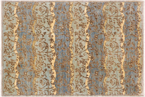 handmade Modern Kafkaz Blue Gray Hand Knotted RECTANGLE 100% WOOL area rug 9' x 12'