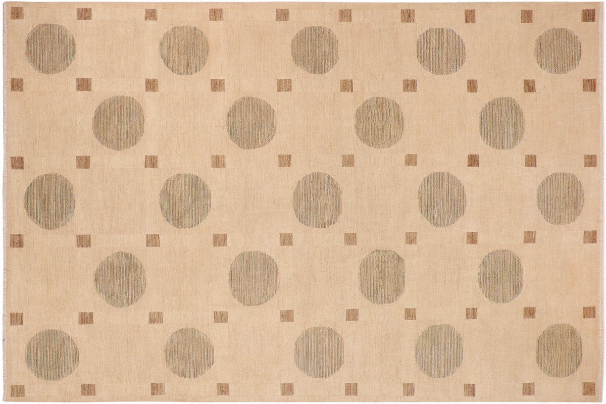 handmade Modern Kafkaz Tan Green Hand Knotted RECTANGLE 100% WOOL area rug 10' x 14'