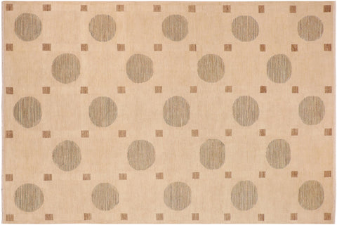 handmade Modern Kafkaz Tan Green Hand Knotted RECTANGLE 100% WOOL area rug 10' x 14'