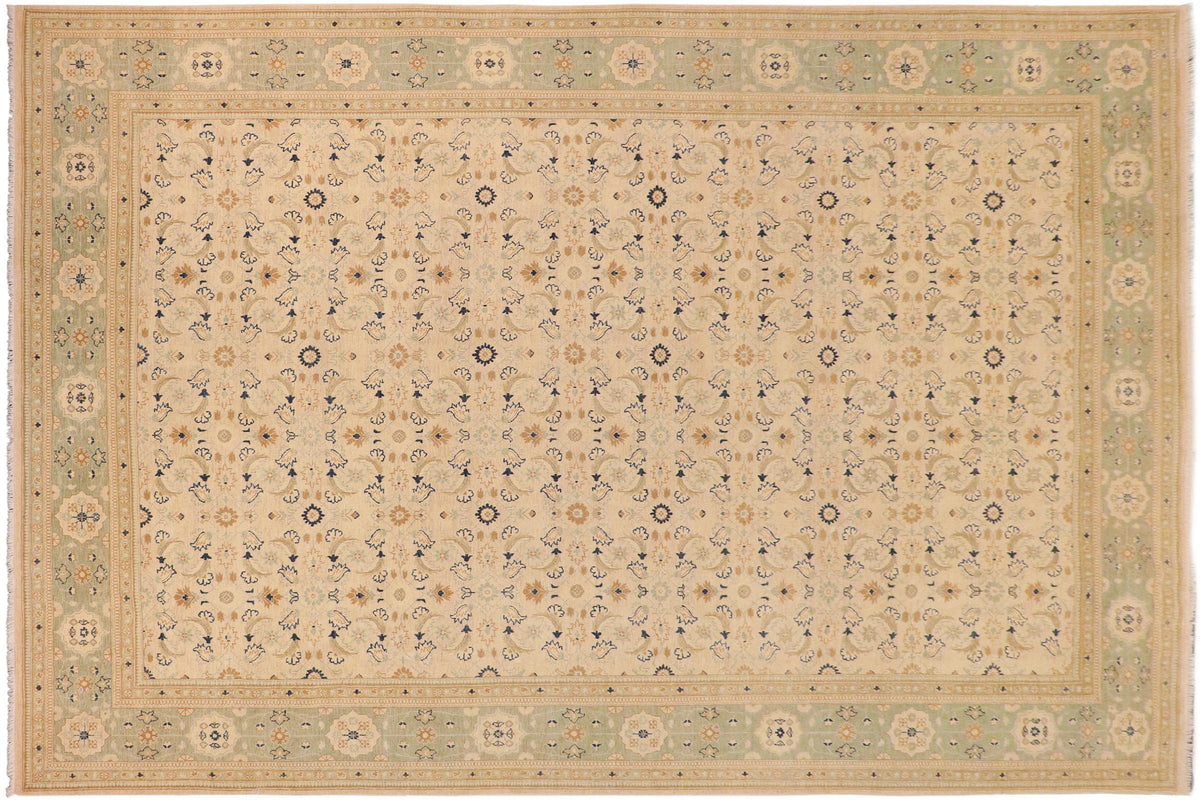 handmade Transitional Kafkaz Tan Green Hand Knotted RECTANGLE 100% WOOL area rug 10' x 14'