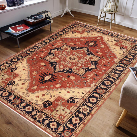 handmade Traditional Kafkaz Rust Blue Hand Knotted RECTANGLE 100% WOOL area rug 10' x 14'