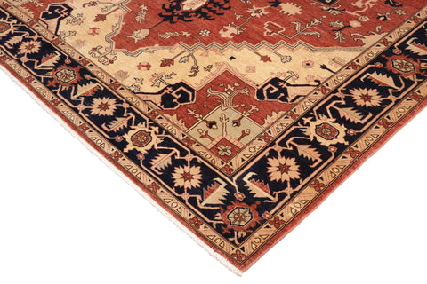 handmade Traditional Kafkaz Rust Blue Hand Knotted RECTANGLE 100% WOOL area rug 10' x 14'
