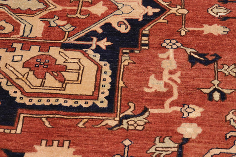 handmade Traditional Kafkaz Rust Blue Hand Knotted RECTANGLE 100% WOOL area rug 10' x 14'