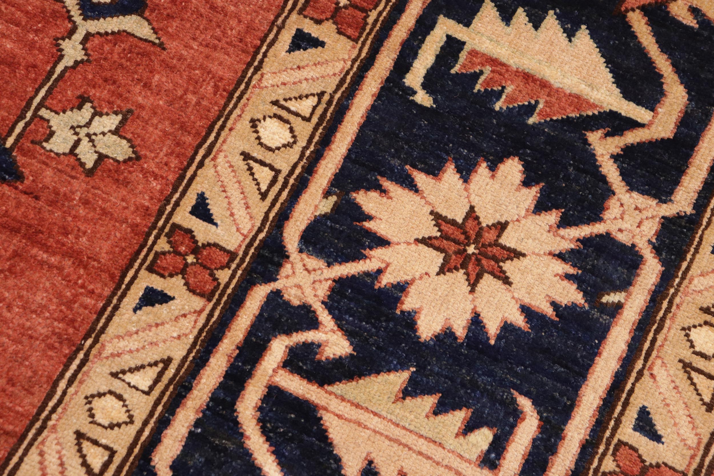 handmade Traditional Kafkaz Rust Blue Hand Knotted RECTANGLE 100% WOOL area rug 10' x 14'