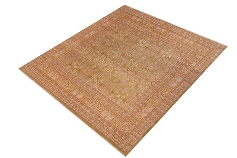 Semi-Antique Adam Matthew Green/Gold Wool Rug - 10'2''X10'2''