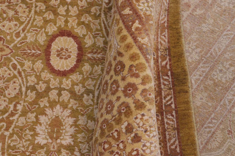 Semi-Antique Adam Matthew Green/Gold Wool Rug - 10'2''X10'2''
