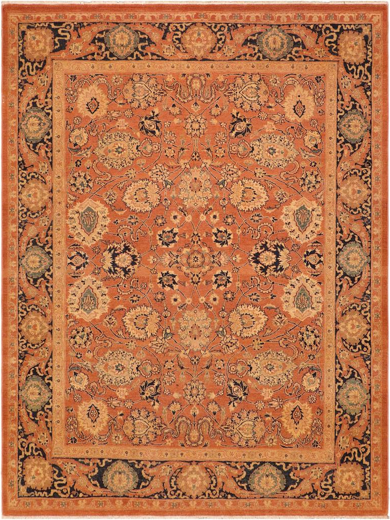 handmade Transitional Antique Rust Blue Hand Knotted RECTANGLE 100% WOOL area rug 8x9