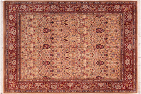 handmade Transitional Mujahid Tan Red Hand Knotted RECTANGLE 100% WOOL area rug 8x10