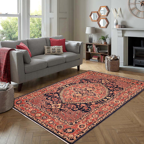 handmade Traditional Kafkaz Blue Orange Hand Knotted RECTANGLE 100% WOOL area rug 6' x 9'