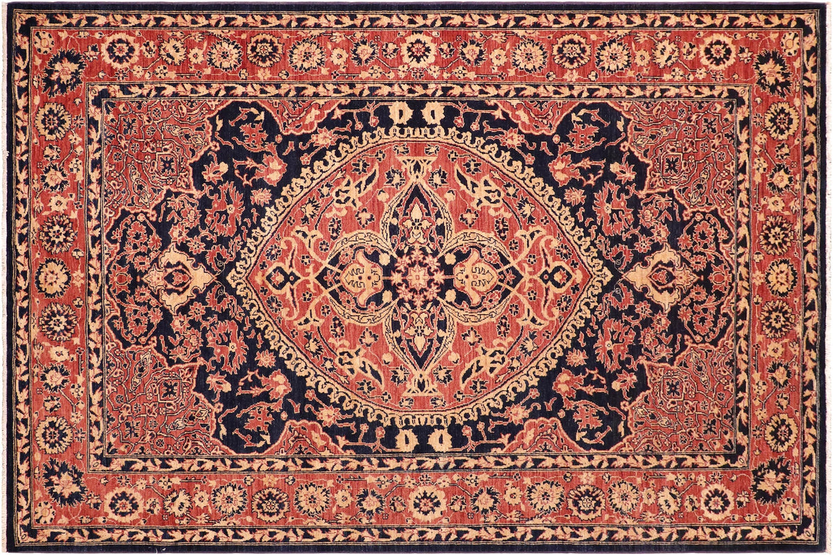 handmade Traditional Kafkaz Blue Orange Hand Knotted RECTANGLE 100% WOOL area rug 6' x 9'