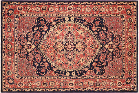 handmade Traditional Kafkaz Blue Orange Hand Knotted RECTANGLE 100% WOOL area rug 6' x 9'