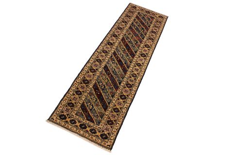 handmade Geometric Kafkaz Blue Ivory Hand Knotted RUNNER 100% WOOL area rug 3' x 25'