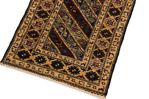 handmade Geometric Kafkaz Blue Ivory Hand Knotted RUNNER 100% WOOL area rug 3' x 25'
