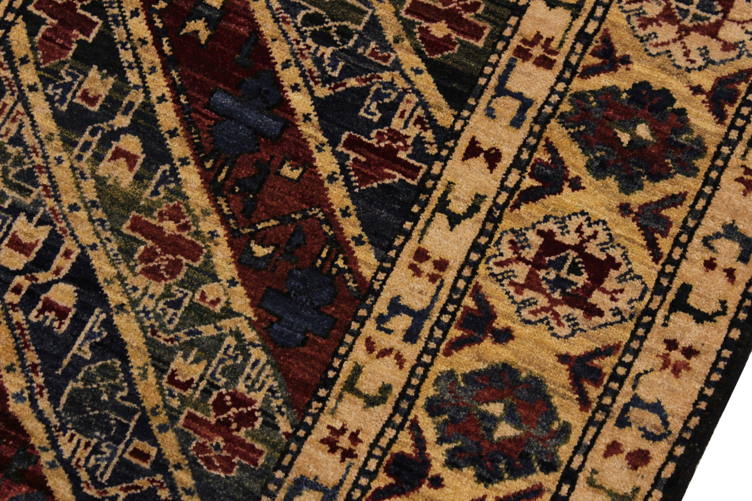 handmade Geometric Kafkaz Blue Ivory Hand Knotted RUNNER 100% WOOL area rug 3' x 25'