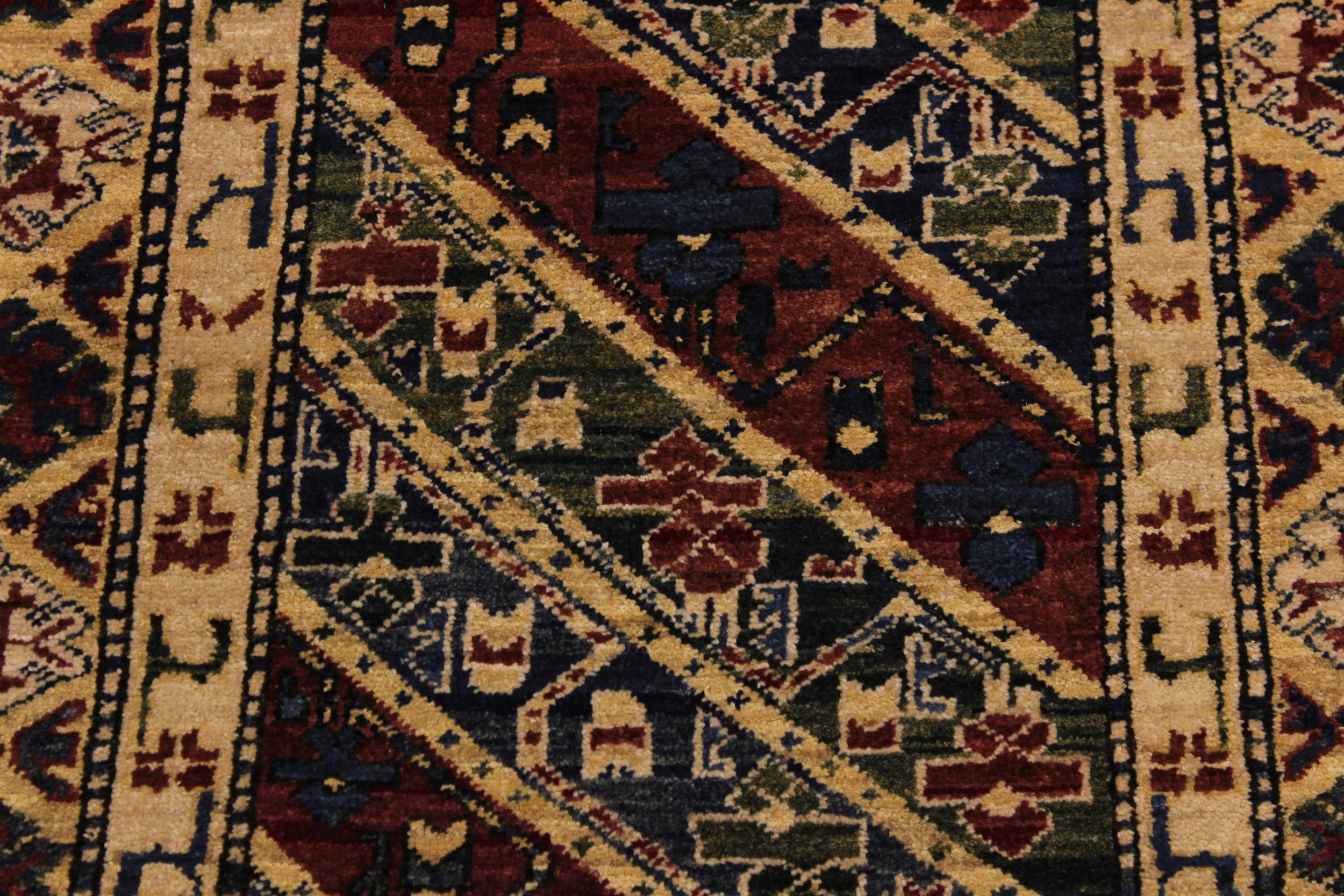 handmade Geometric Kafkaz Blue Ivory Hand Knotted RUNNER 100% WOOL area rug 3' x 25'