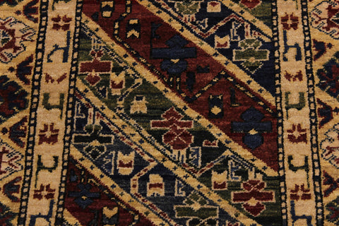 handmade Geometric Kafkaz Blue Ivory Hand Knotted RUNNER 100% WOOL area rug 3' x 25'
