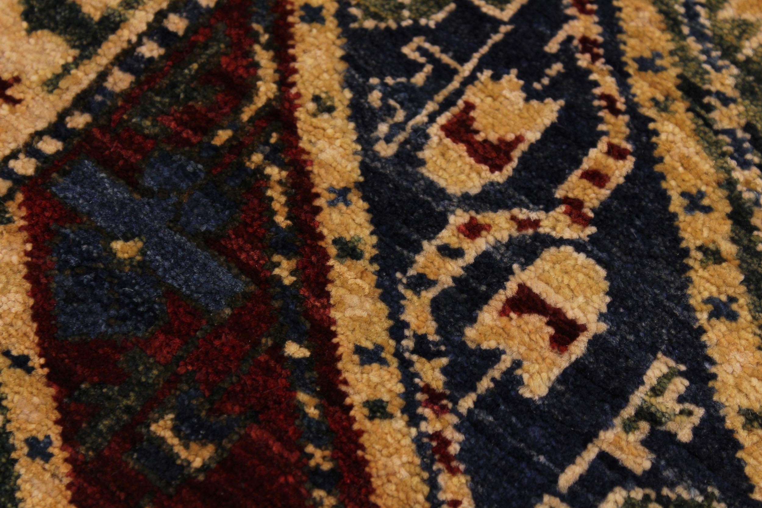 handmade Geometric Kafkaz Blue Ivory Hand Knotted RUNNER 100% WOOL area rug 3' x 25'