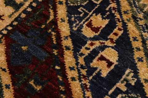 handmade Geometric Kafkaz Blue Ivory Hand Knotted RUNNER 100% WOOL area rug 3' x 25'