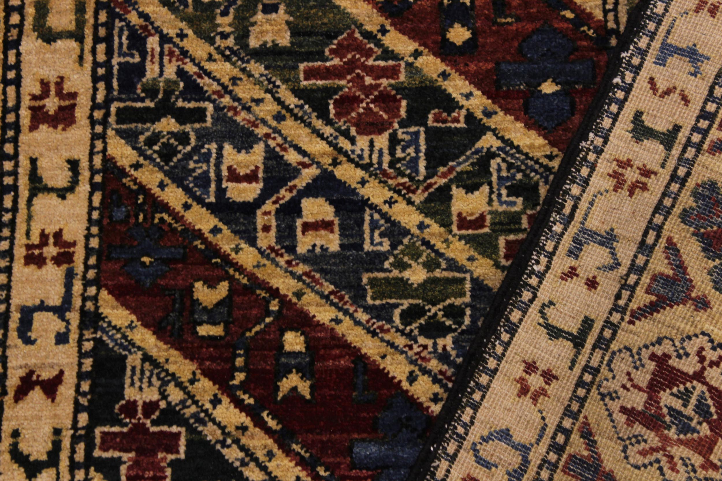 handmade Geometric Kafkaz Blue Ivory Hand Knotted RUNNER 100% WOOL area rug 3' x 25'