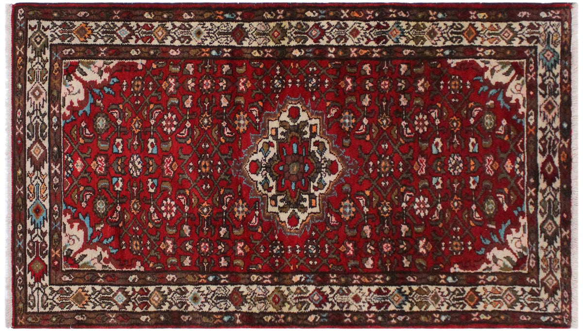 handmade Geometric Kashan Red Ivory Hand Knotted RUNNER WOOL&SILK area rug 3x7