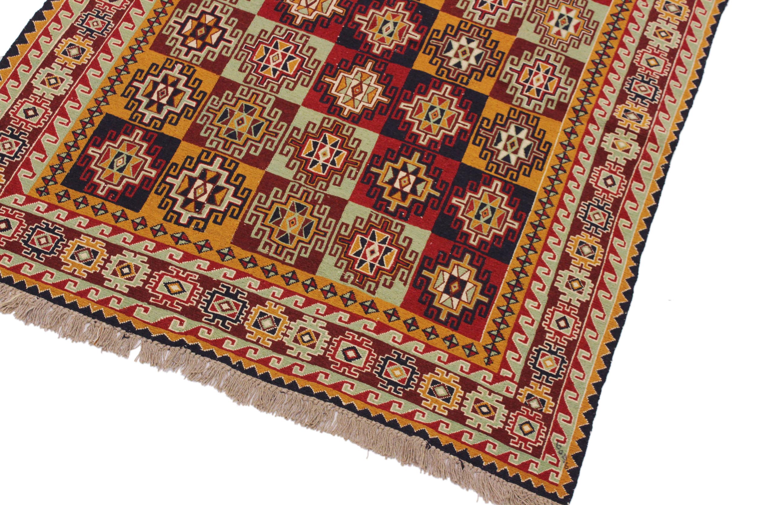 handmade Geometric Soumakh Red Green Hand-Woven RECTANGLE 100% WOOL area rug 5 x 7