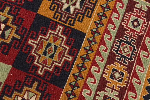 handmade Geometric Soumakh Red Green Hand-Woven RECTANGLE 100% WOOL area rug 5 x 7