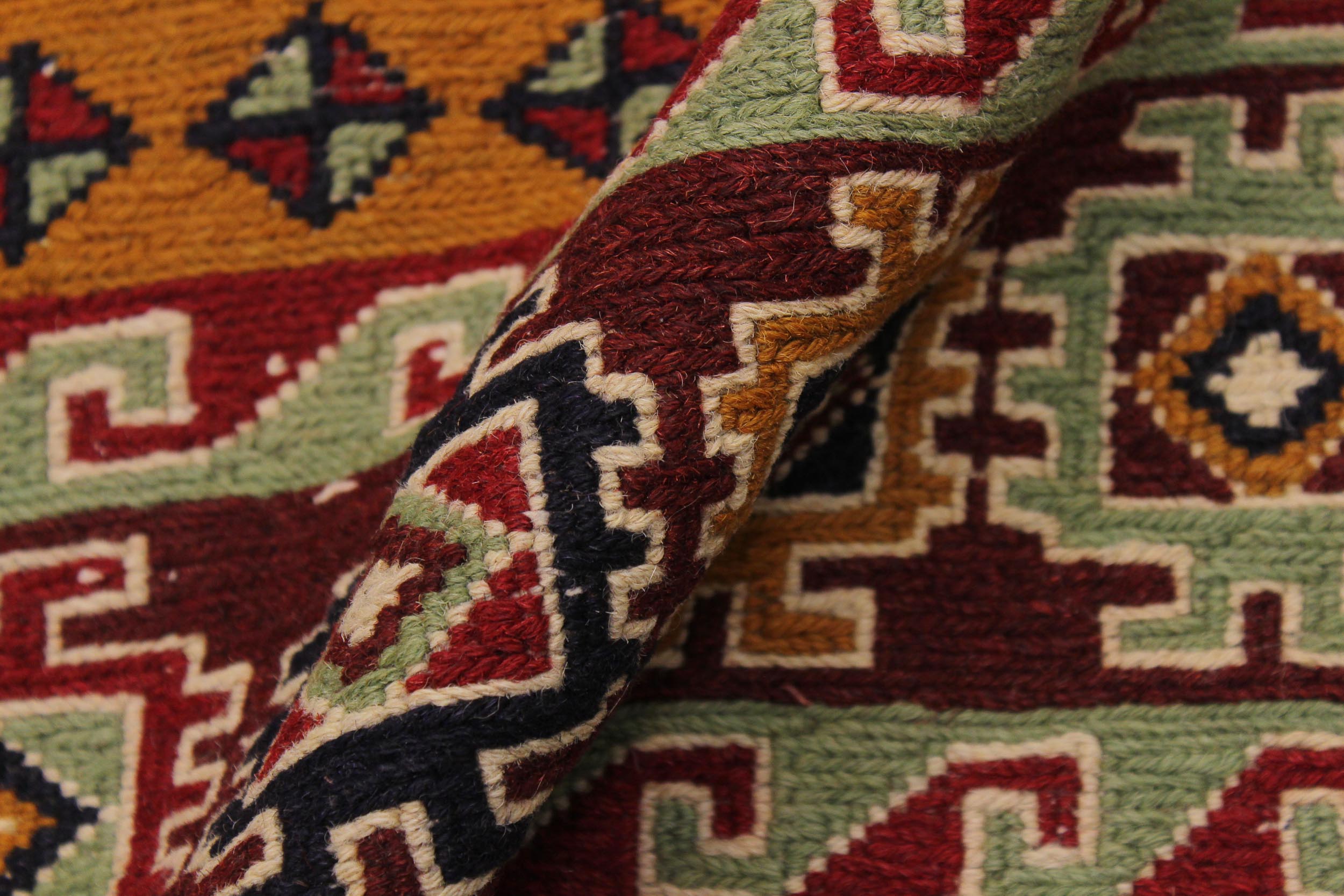 handmade Geometric Soumakh Red Green Hand-Woven RECTANGLE 100% WOOL area rug 5 x 7