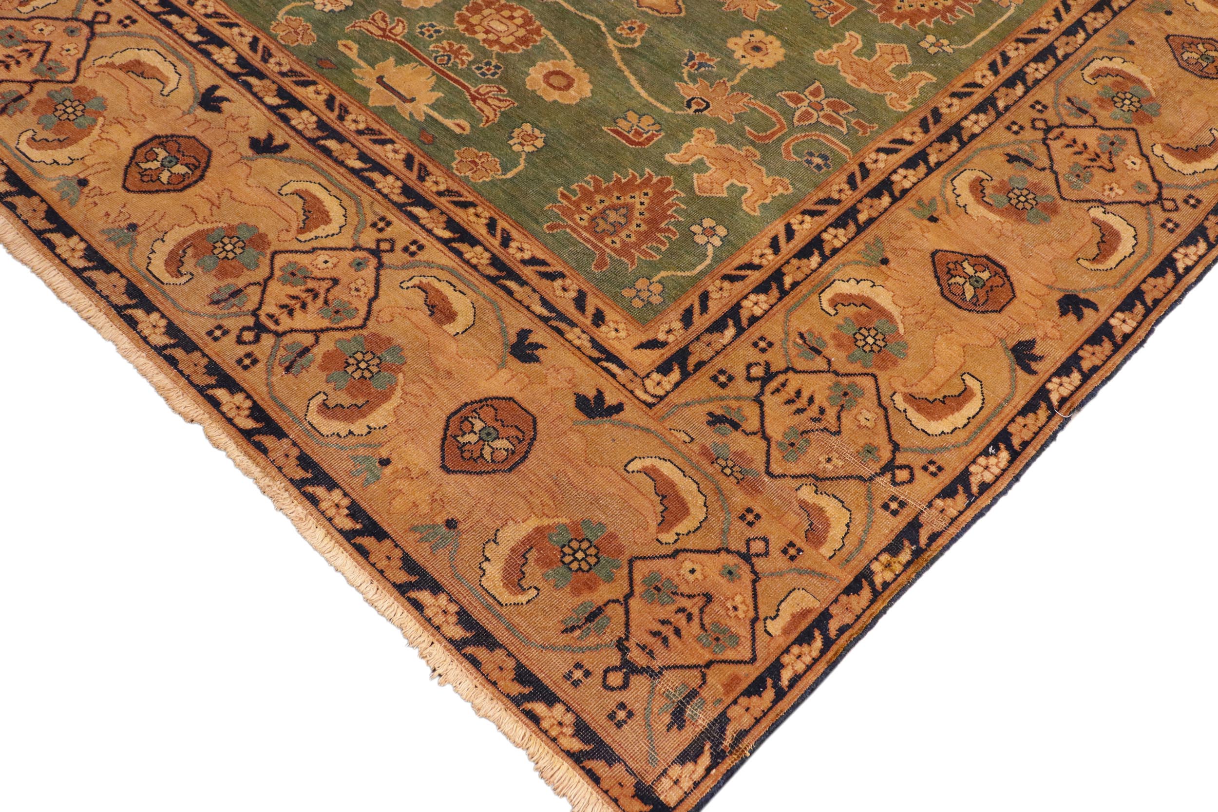 handmade Traditional Antique Green Tan Hand-Woven RECTANGLE 100% WOOL area rug 7x10