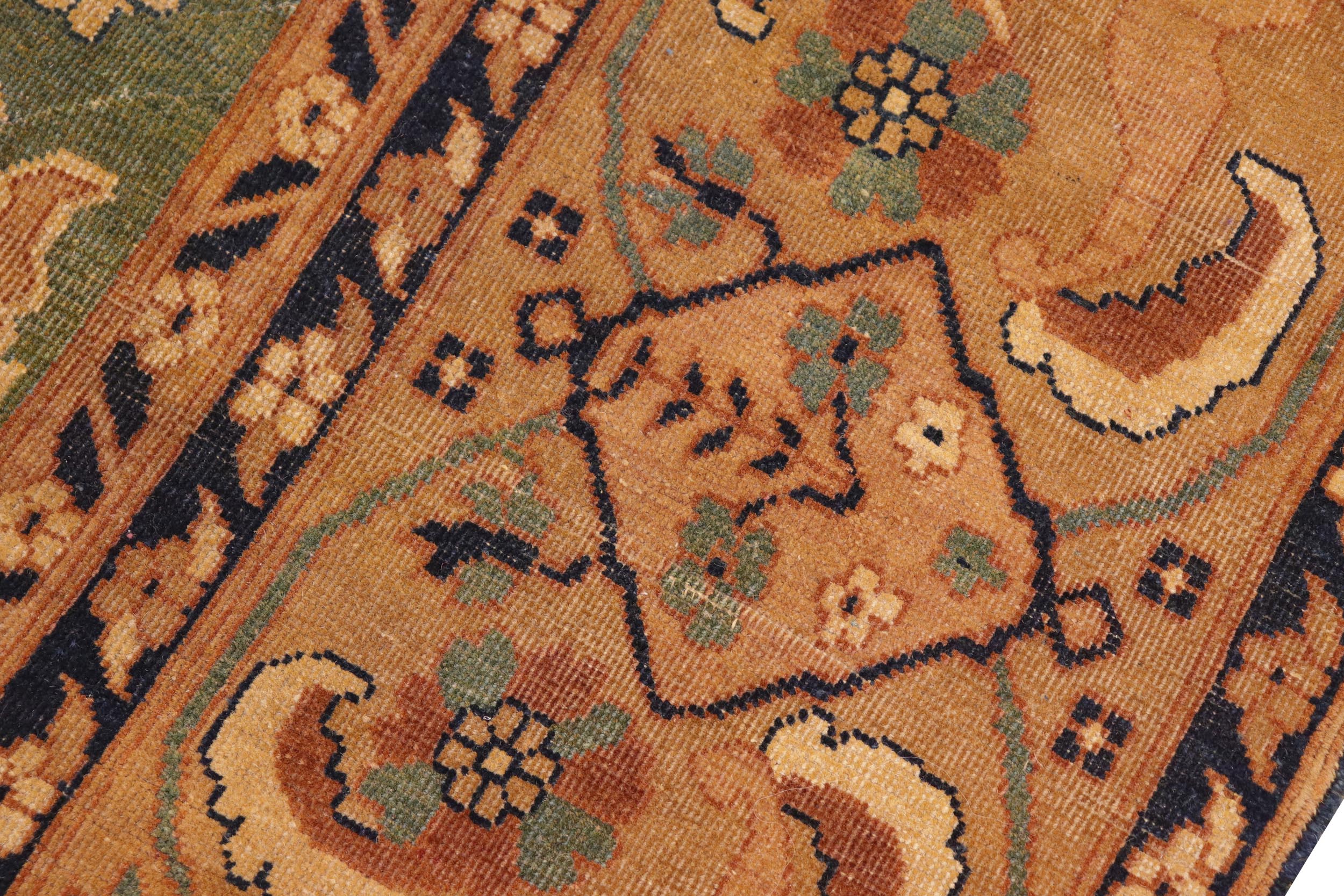 handmade Traditional Antique Green Tan Hand-Woven RECTANGLE 100% WOOL area rug 7x10