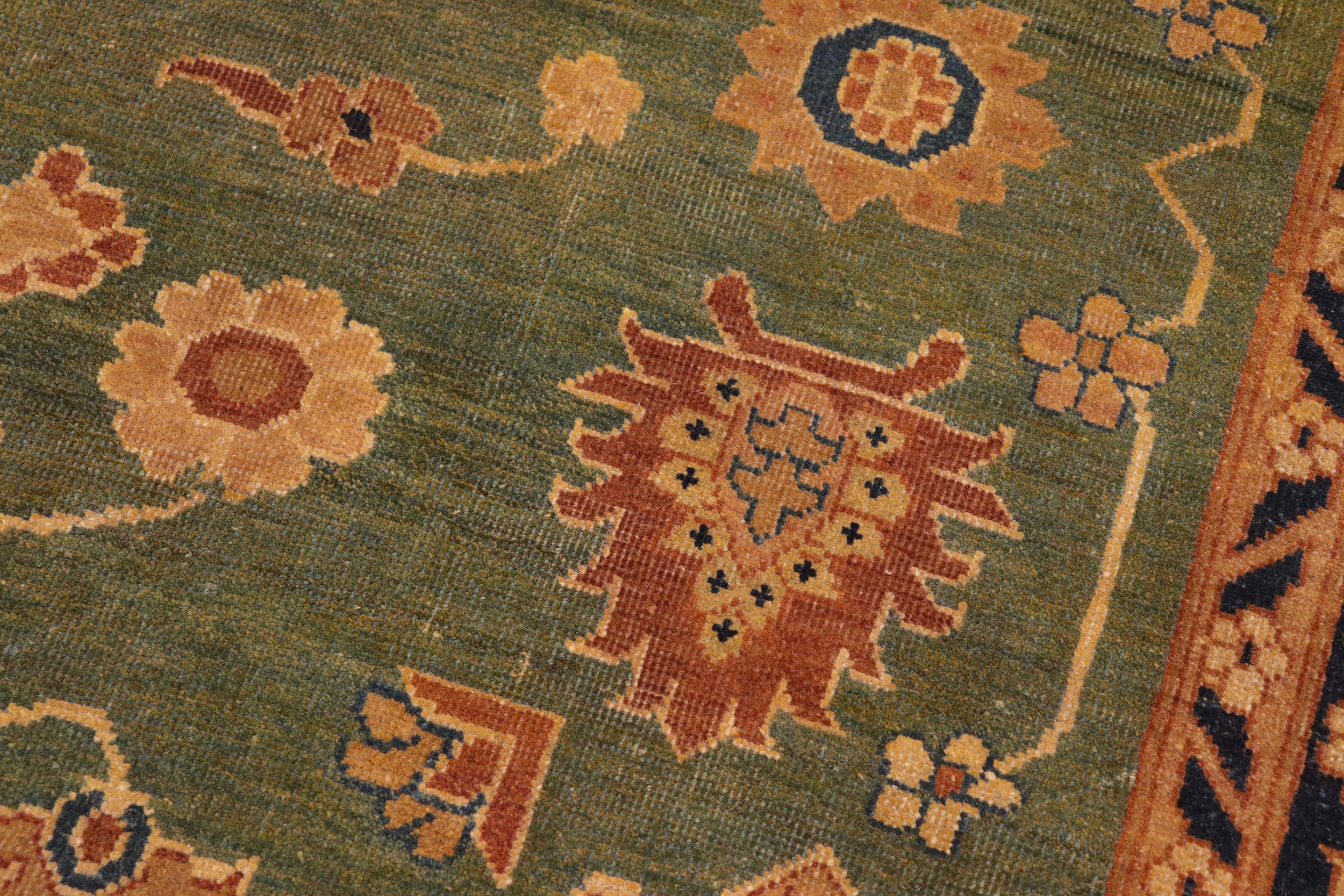 handmade Traditional Antique Green Tan Hand-Woven RECTANGLE 100% WOOL area rug 7x10