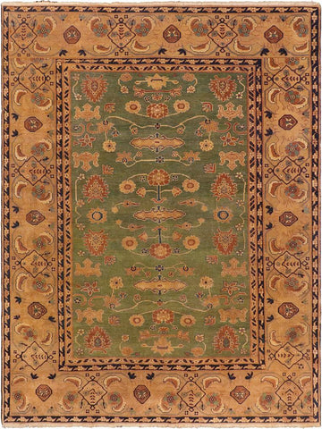 handmade Transitional Antique Green Gold Hand-Woven RECTANGLE 100% WOOL area rug 7x10