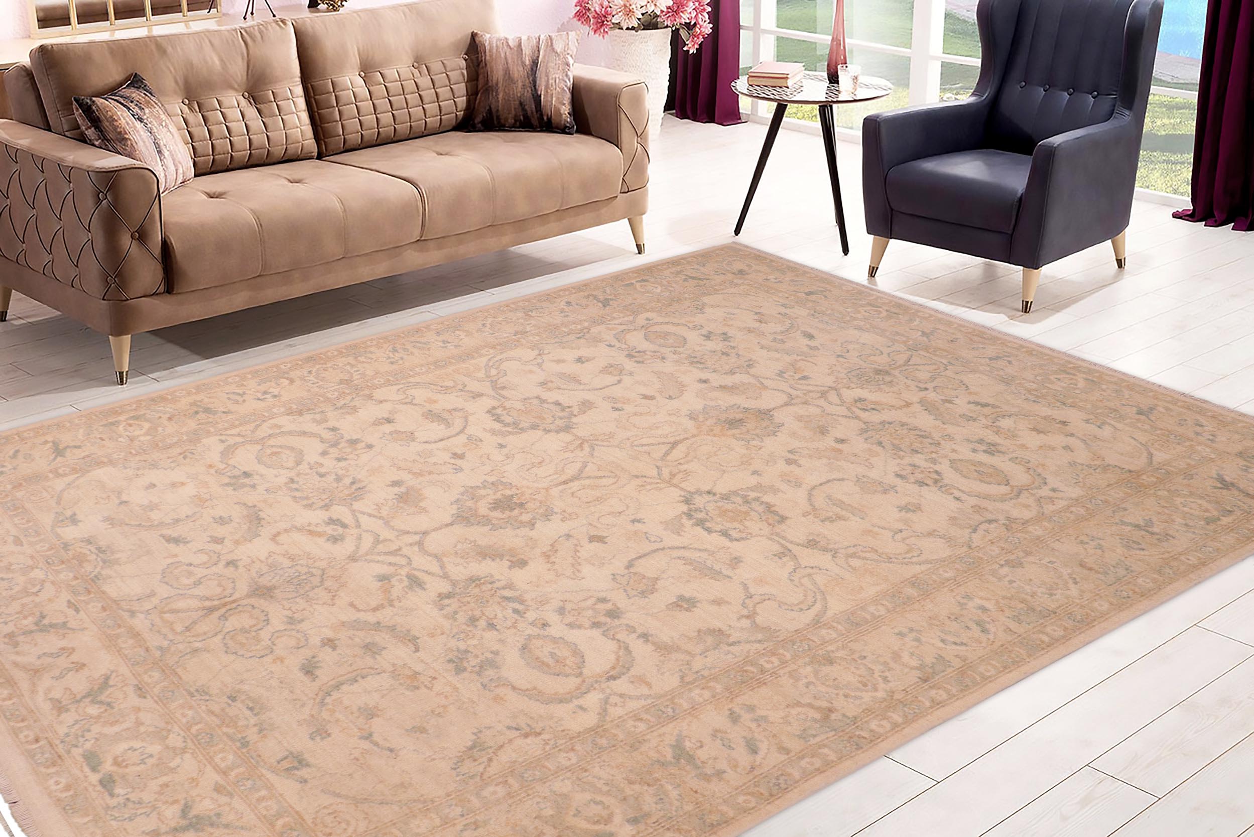 handmade Traditional Kafkaz Beige Gray Hand Knotted RECTANGLE 100% WOOL area rug 6x9