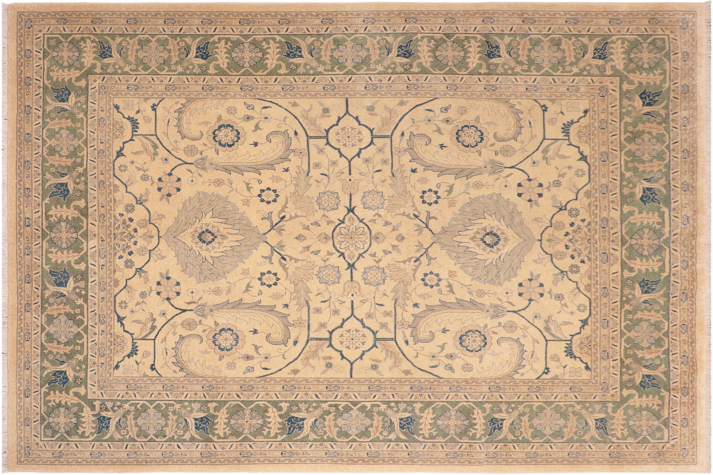 handmade Traditional  Beige Green Hand Knotted RECTANGLE 100% WOOL area rug 8x10